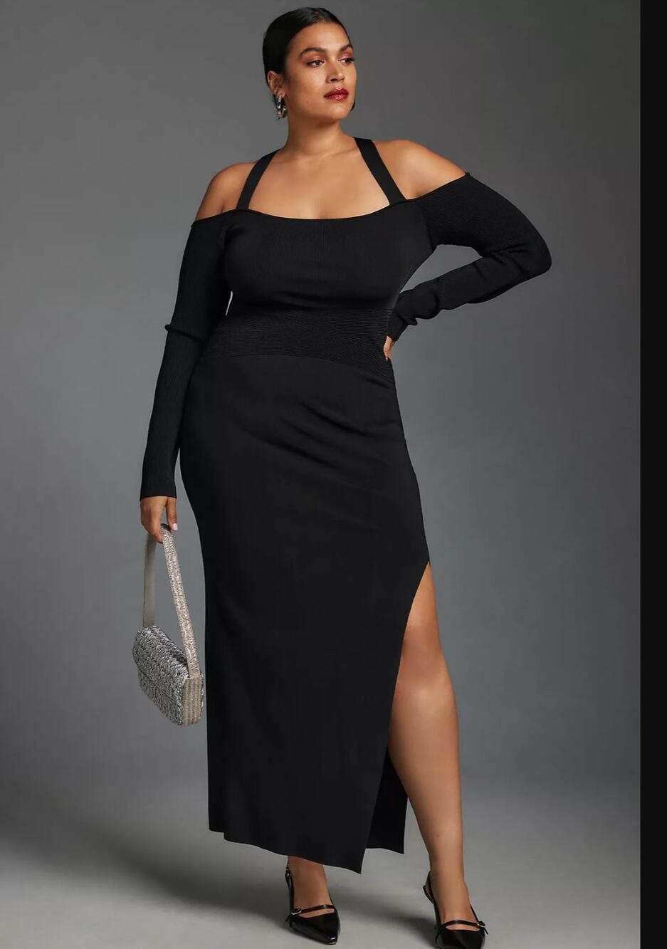 NWT Anthropologie Square-Neck Black Knit Midi Dress - Size 2X